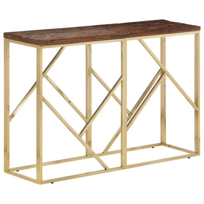 Table console doré acier inoxydable et bois de mélèze massif – Image 1