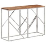 Table console argenté acier inoxydable et bois massif d'acacia