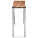 Table console argenté acier inoxydable et bois massif d'acacia – Image 2