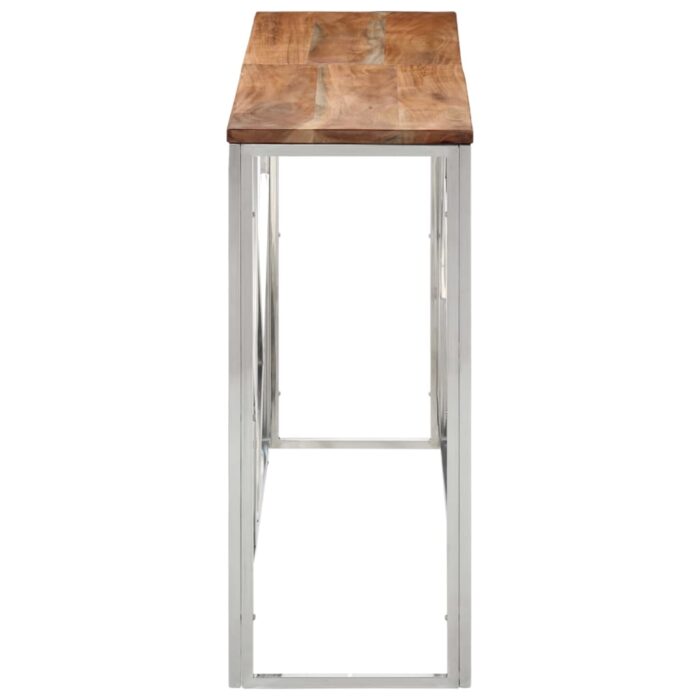Table console argenté acier inoxydable et bois massif d'acacia – Image 2