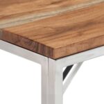 Table console argenté acier inoxydable et bois massif d'acacia – Image 3