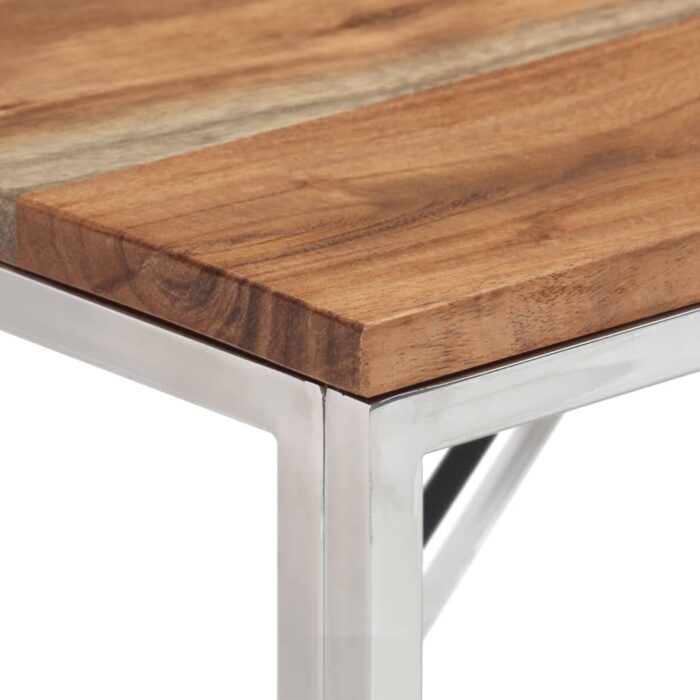 Table console argenté acier inoxydable et bois massif d'acacia – Image 3