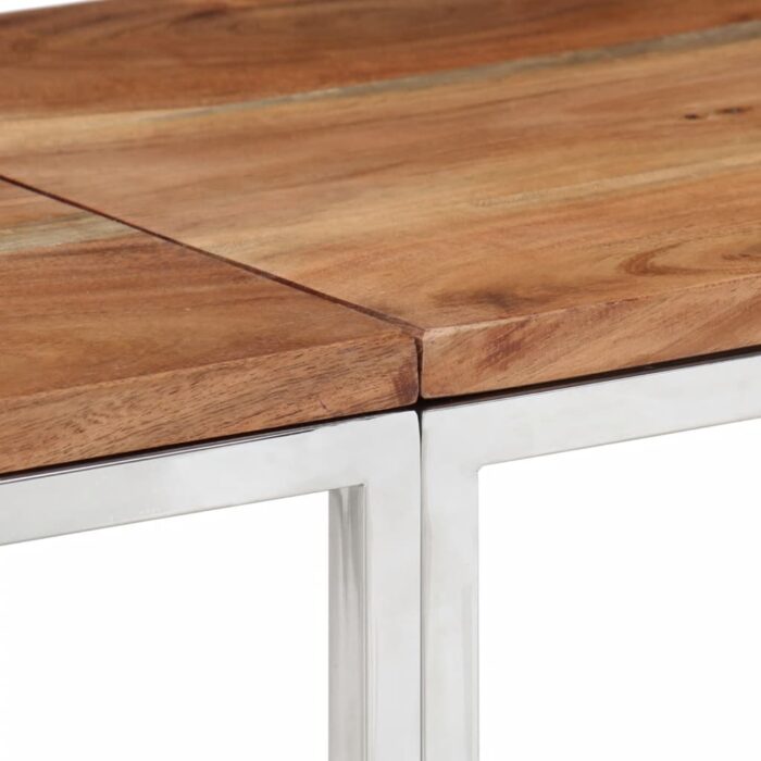 Table console argenté acier inoxydable et bois massif d'acacia – Image 4