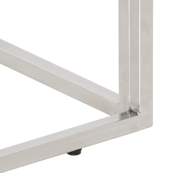 Table console argenté acier inoxydable et bois massif d'acacia – Image 6