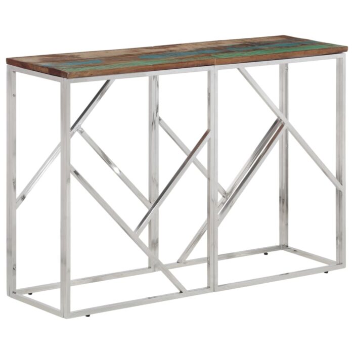 VXL8720287199786_a_en_hd_1.jpg Table console argenté acier inoxydable/bois massif récupération – Image 1