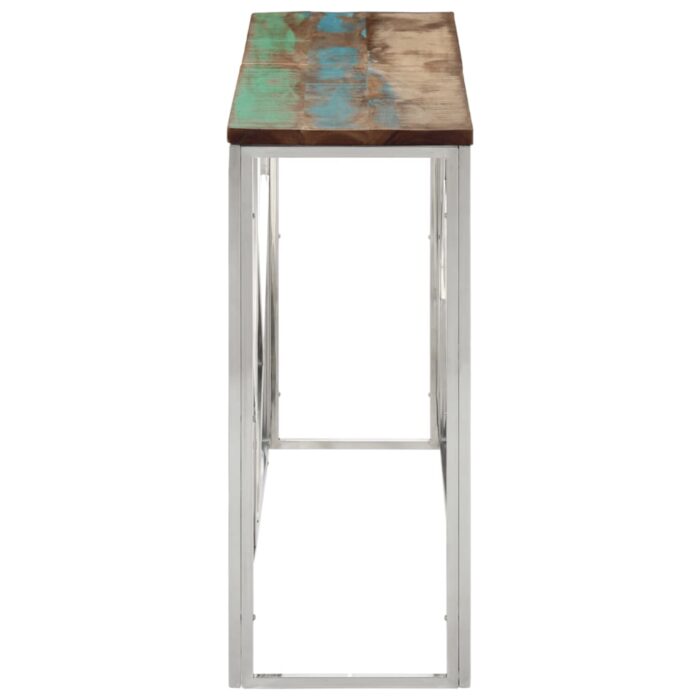 Table console argenté acier inoxydable/bois massif récupération – Image 2