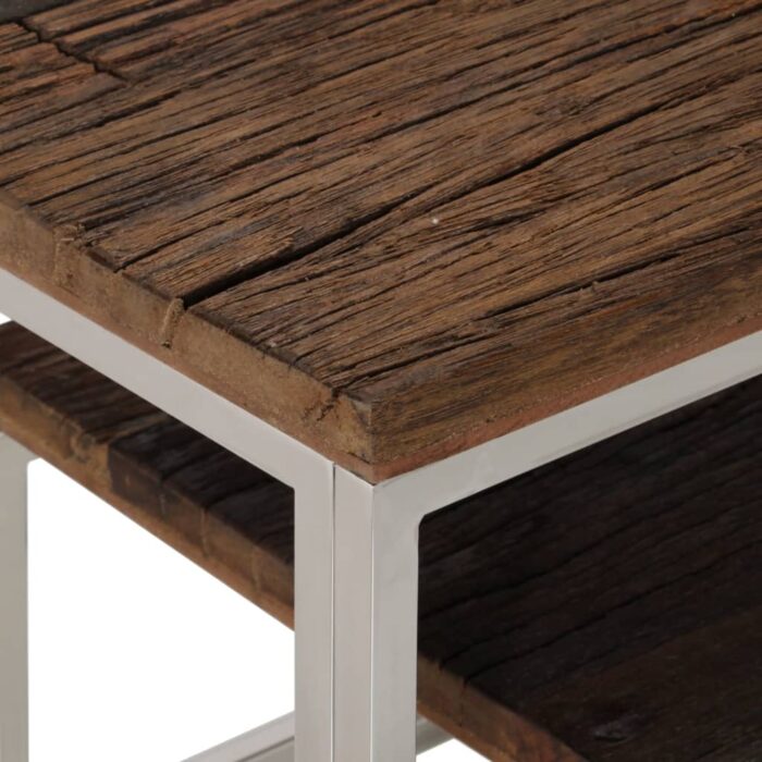 Table console argenté inox et bois de mélèze massif – Image 3