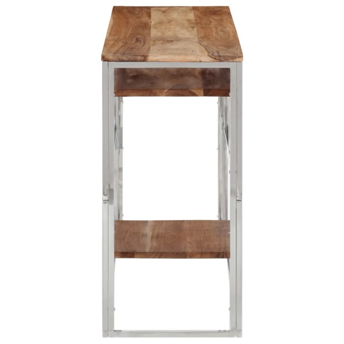 Table console argenté acier inoxydable et bois massif d'acacia – Image 2