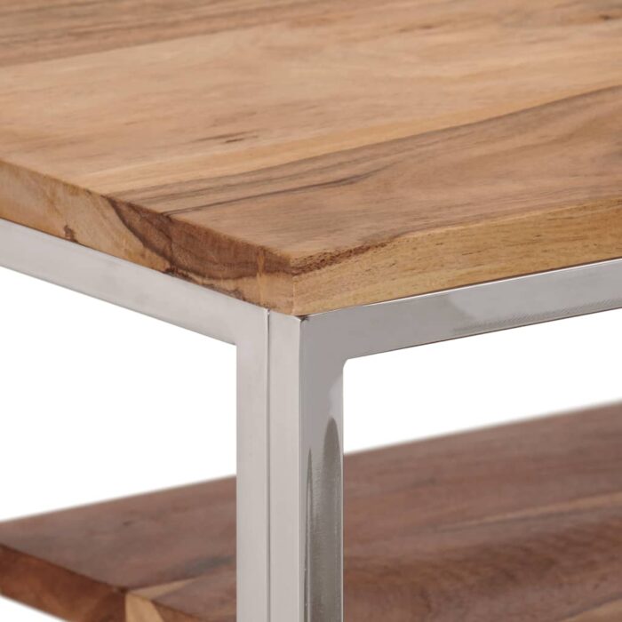 Table console argenté acier inoxydable et bois massif d'acacia – Image 3