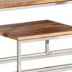 Table console argenté acier inoxydable et bois massif d'acacia – Image 5