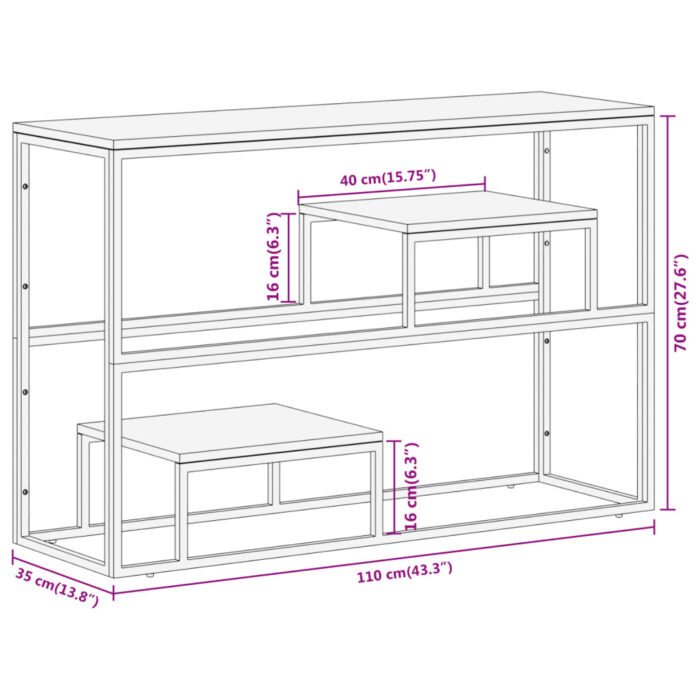 Table console argenté acier inoxydable et bois massif d'acacia – Image 7