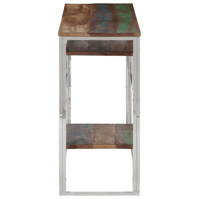 Table console argenté inox et bois de récupération massif – Image 2