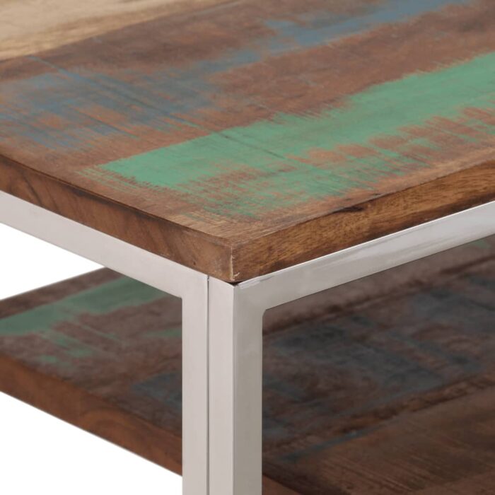 Table console argenté inox et bois de récupération massif – Image 3