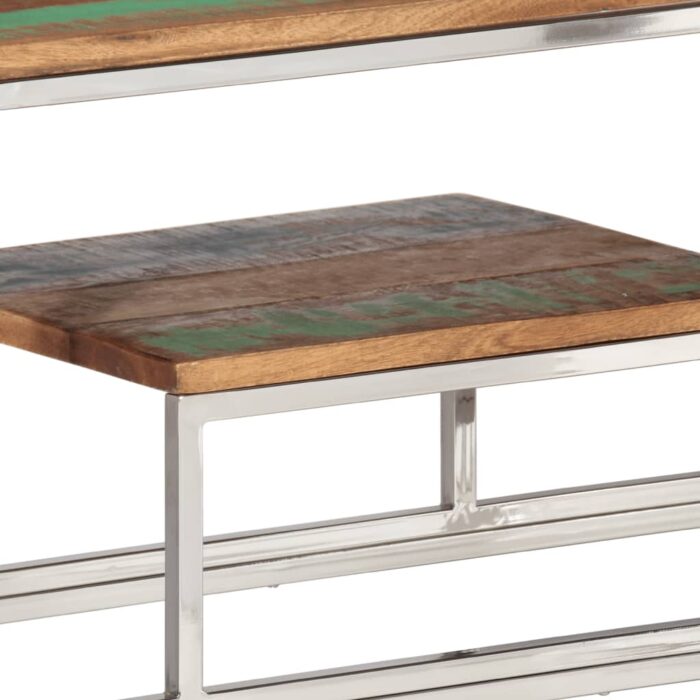 Table console argenté inox et bois de récupération massif – Image 5