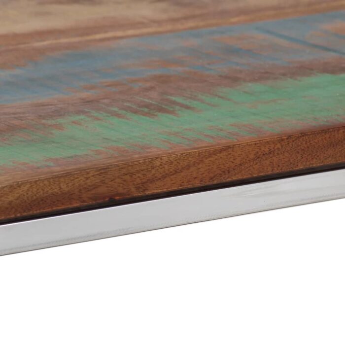 Table console argenté inox et bois de récupération massif – Image 6
