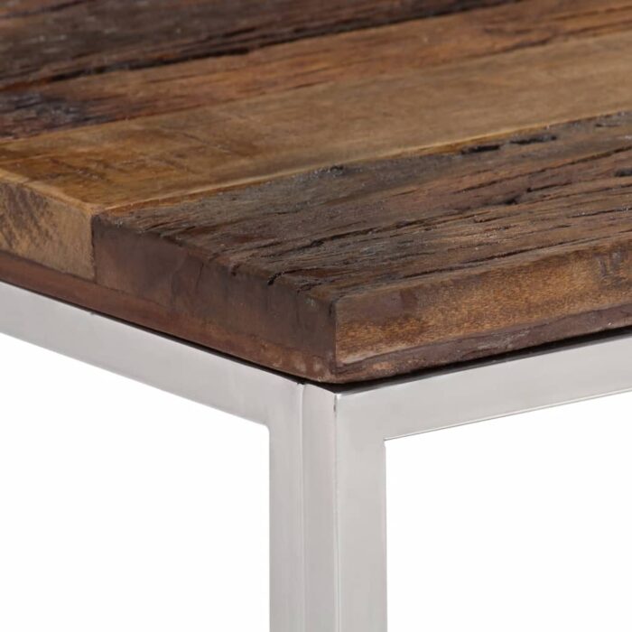 Table console argenté acier inoxydable et bois de mélèze massif – Image 3