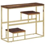 Table console doré acier inoxydable et bois de mélèze massif