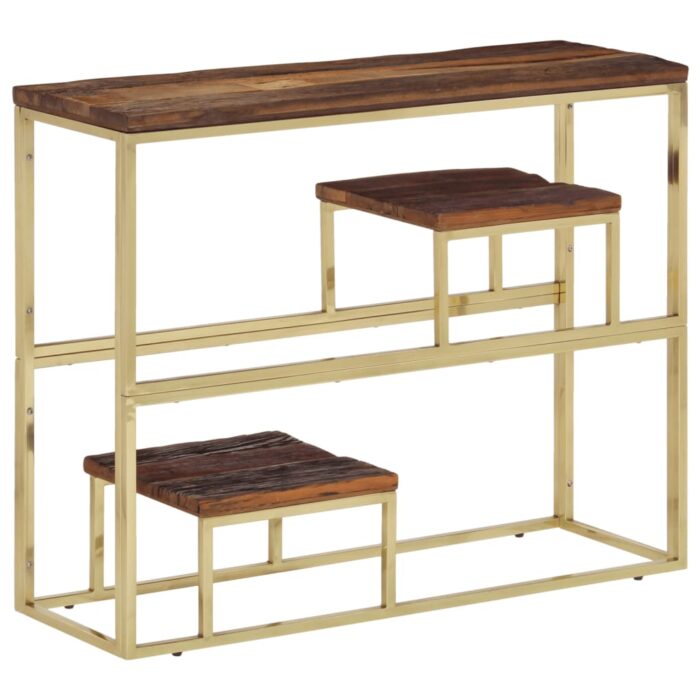 Table console doré acier inoxydable et bois de mélèze massif – Image 1