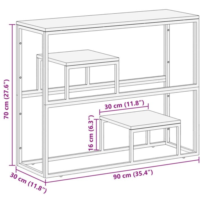 Table console doré acier inoxydable et bois de mélèze massif – Image 8