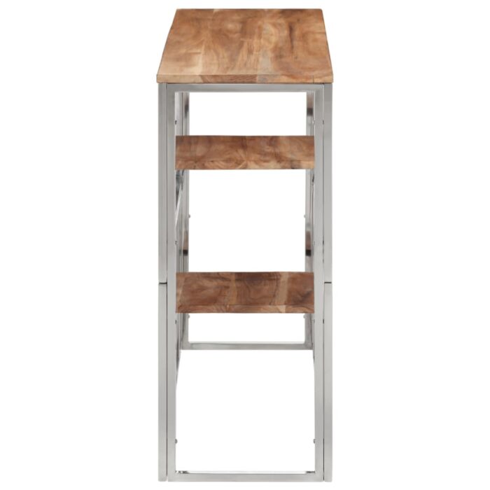 Table console argenté acier inoxydable et bois massif d'acacia – Image 2