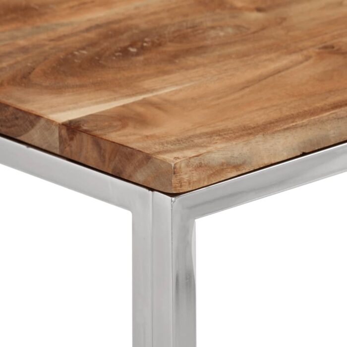Table console argenté acier inoxydable et bois massif d'acacia – Image 3