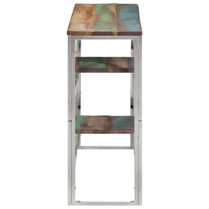 Table console argenté acier inoxydable/bois massif récupération – Image 2