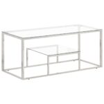 Table basse argenté acier inoxydable et verre trempé