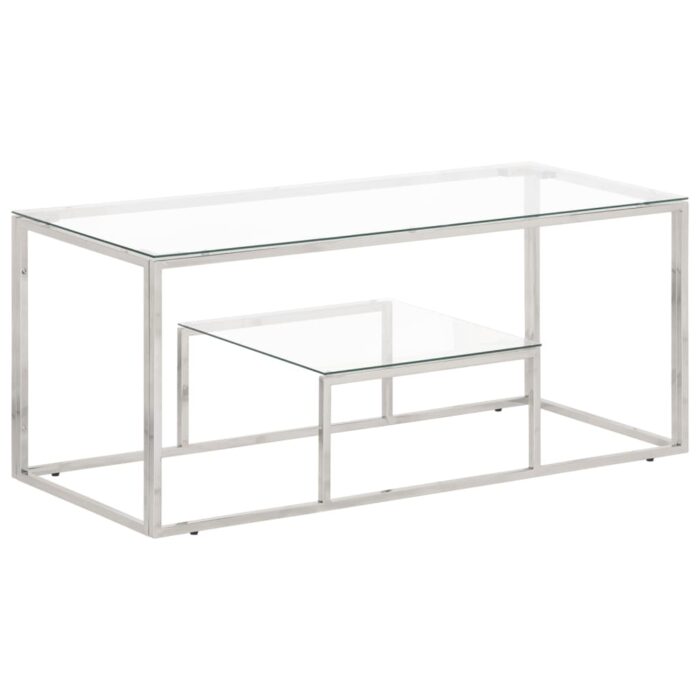 Table basse argenté acier inoxydable et verre trempé – Image 1