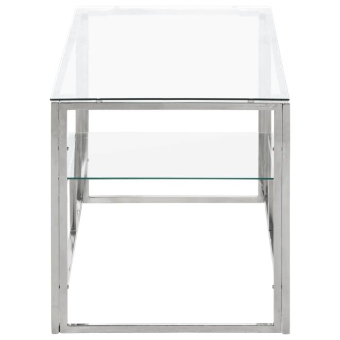 Table basse argenté acier inoxydable et verre trempé – Image 2
