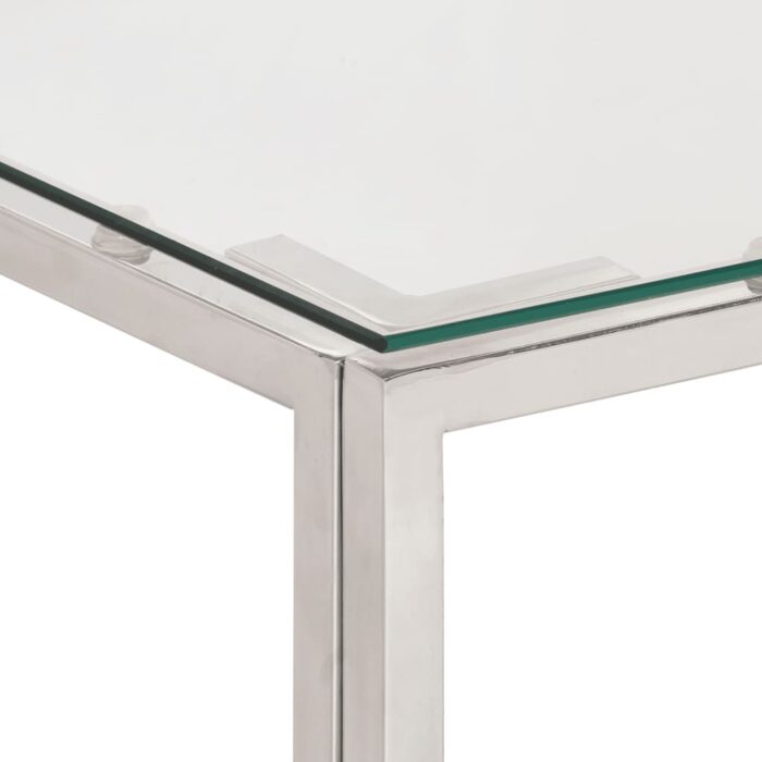 Table basse argenté acier inoxydable et verre trempé – Image 3
