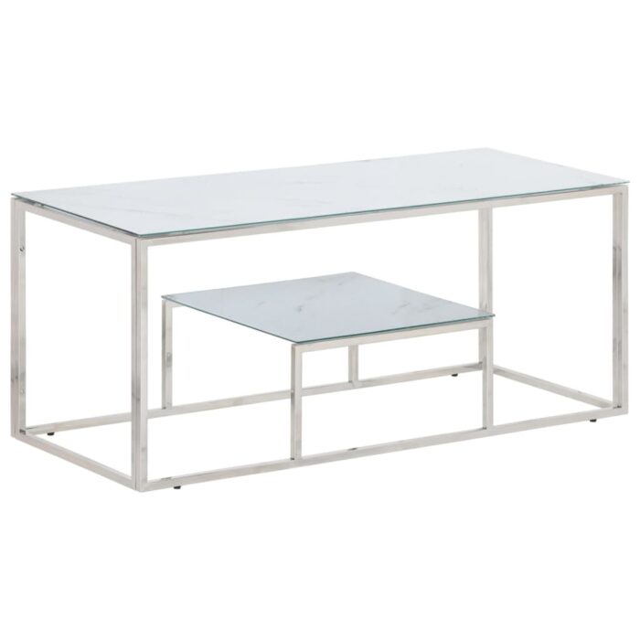 Table basse argenté acier inoxydable et verre trempé – Image 1