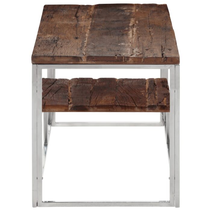 Table basse argenté acier inoxydable et bois de mélèze massif – Image 2