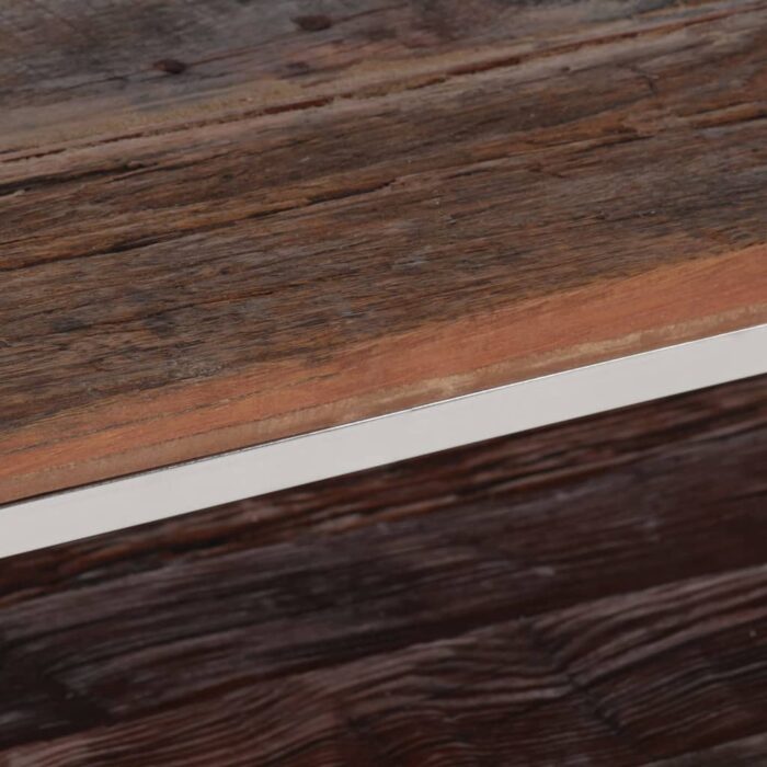 Table basse argenté acier inoxydable et bois de mélèze massif – Image 4