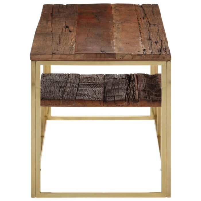 Table basse doré acier inoxydable et bois de mélèze massif – Image 2