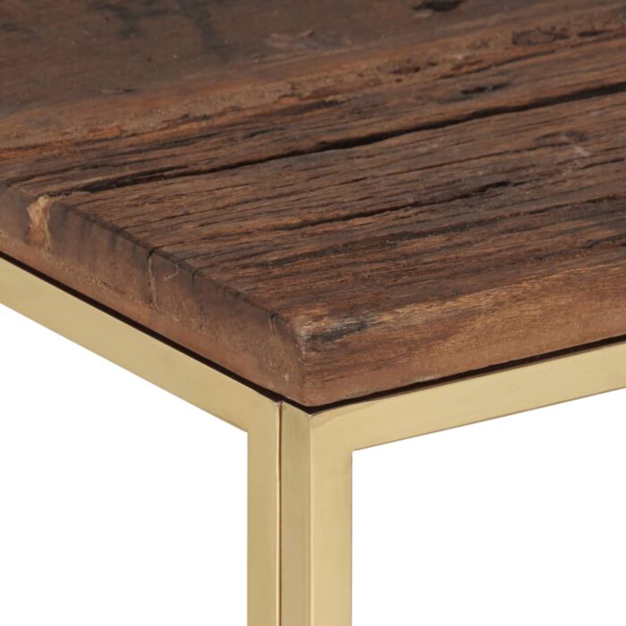 Table basse doré acier inoxydable et bois de mélèze massif – Image 3