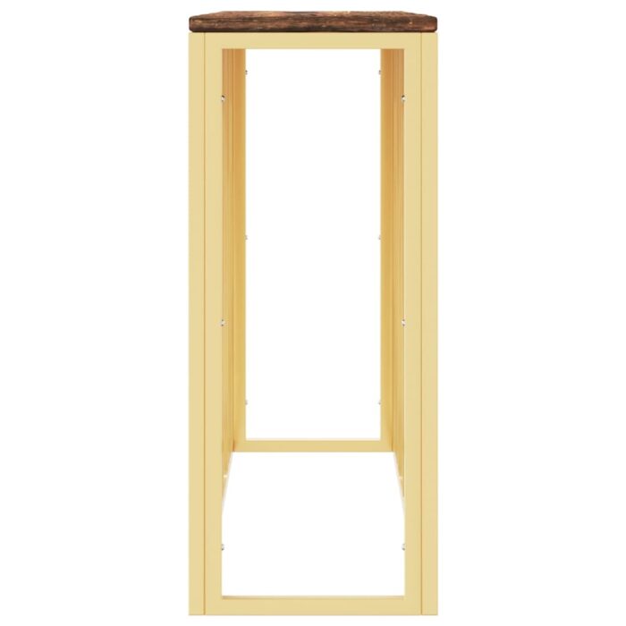Table console doré acier inoxydable et bois massif récupération – Image 2
