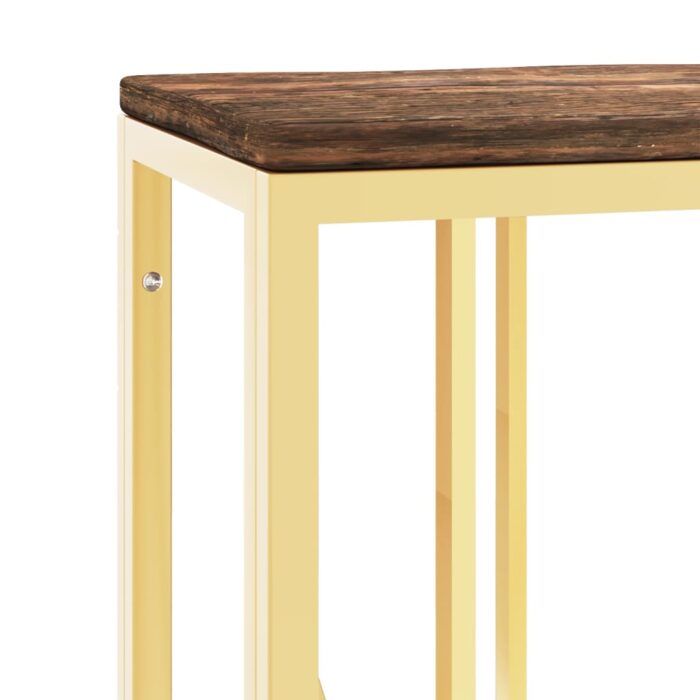 Table console doré acier inoxydable et bois massif récupération – Image 3