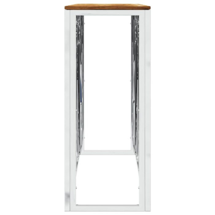 Table console argenté acier inoxydable et bois massif d'acacia – Image 2