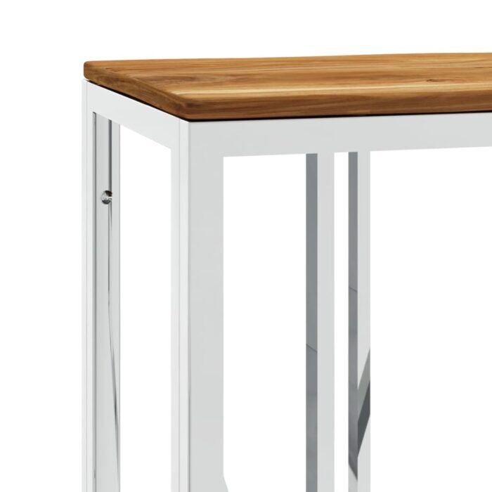 Table console argenté acier inoxydable et bois massif d'acacia – Image 3