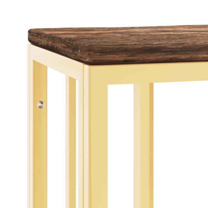 Table console doré acier inoxydable et bois massif récupération – Image 3