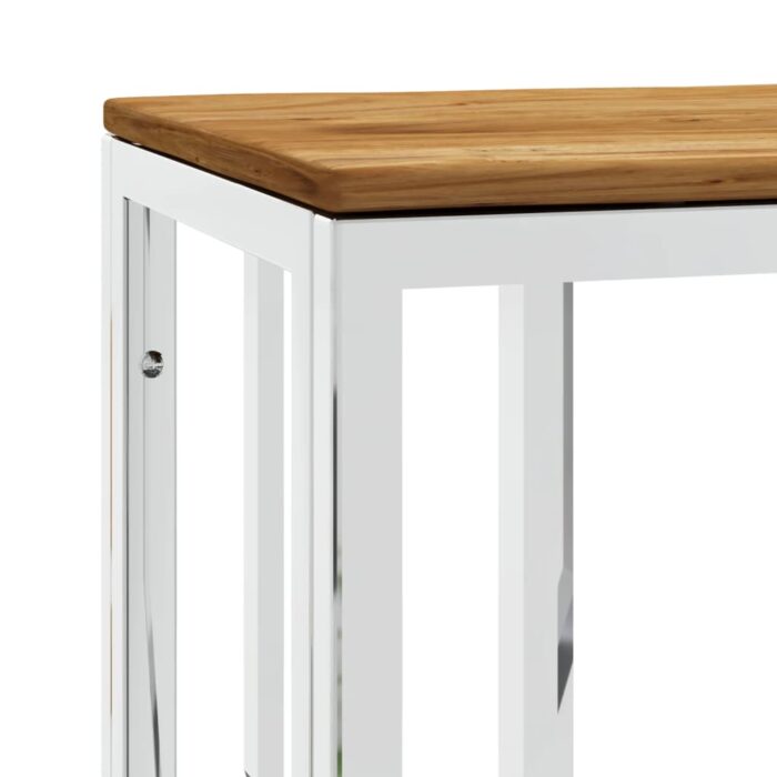 Table console argenté acier inoxydable et bois massif d'acacia – Image 3