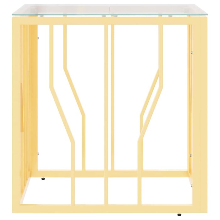 Table basse doré 50x50x50 cm acier inoxydable et verre – Image 2