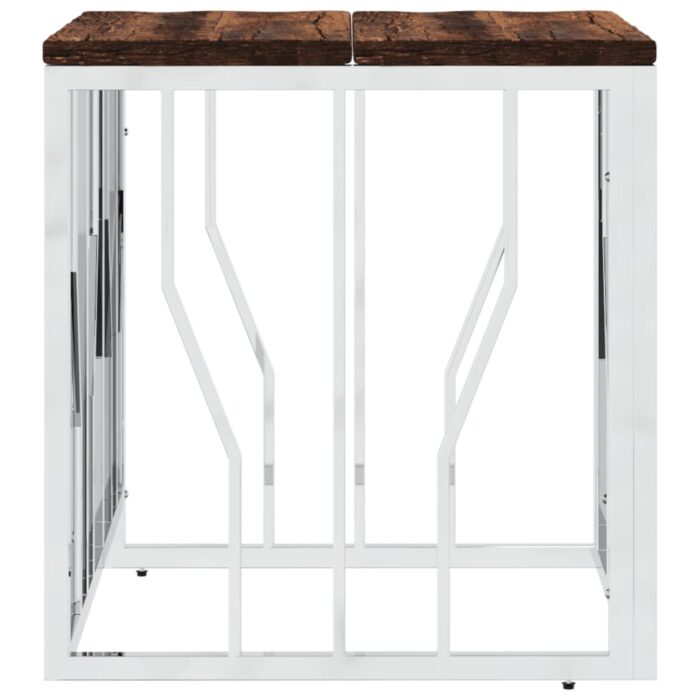 Table basse argenté acier inoxydable/bois massif récupération – Image 2