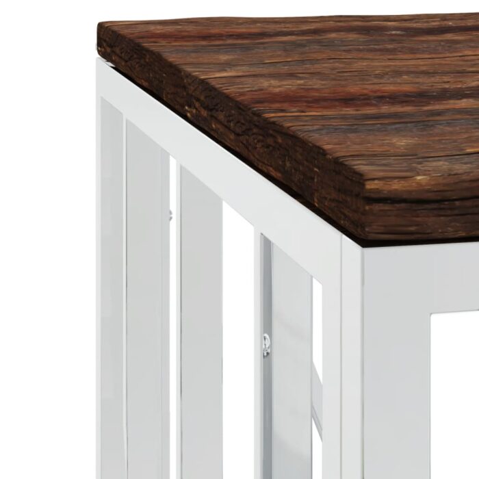 Table basse argenté acier inoxydable/bois massif récupération – Image 3