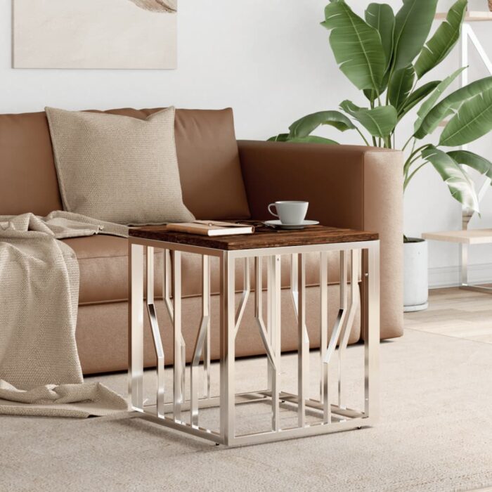 VXL8720287200239_m_en_hd_1.jpg Table basse argenté acier inoxydable/bois massif récupération – Image 1