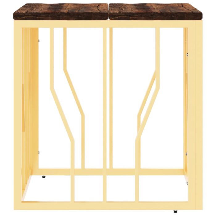 Table basse doré acier inoxydable et bois massif récupération – Image 2