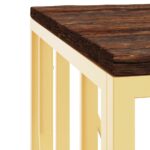 Table basse doré acier inoxydable et bois massif récupération – Image 3
