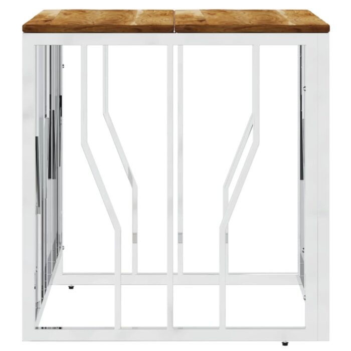 Table basse argenté acier inoxydable et bois massif d'acacia – Image 2
