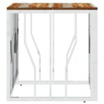 Table basse argenté acier inoxydable/bois massif récupération – Image 2