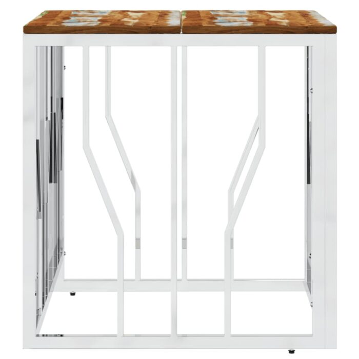 Table basse argenté acier inoxydable/bois massif récupération – Image 2